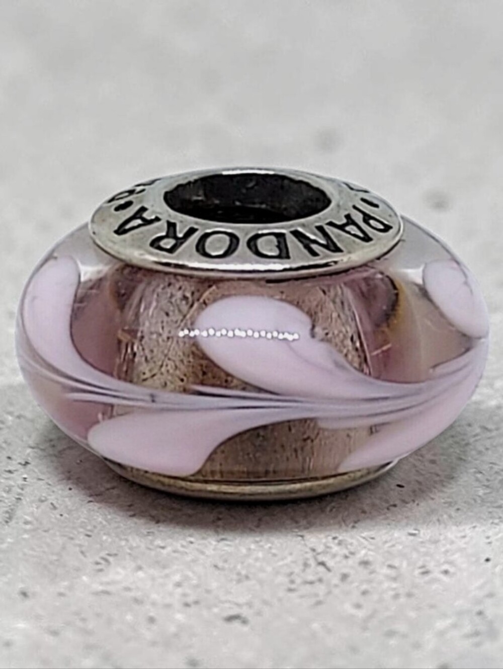 PANDORA Purple & Pink Swirl Murano Glass 925 Sterling Silver Charm 790677